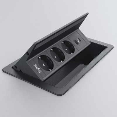 Χωνευτό Πολύπριζο Επίπλου 3 Σούκο με USB & USB type C 20W 9124D
